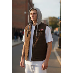 NWOT Wrangler Workwear Men's Quilted Lined Duck Vest w/Hood ,XXL ,Brown